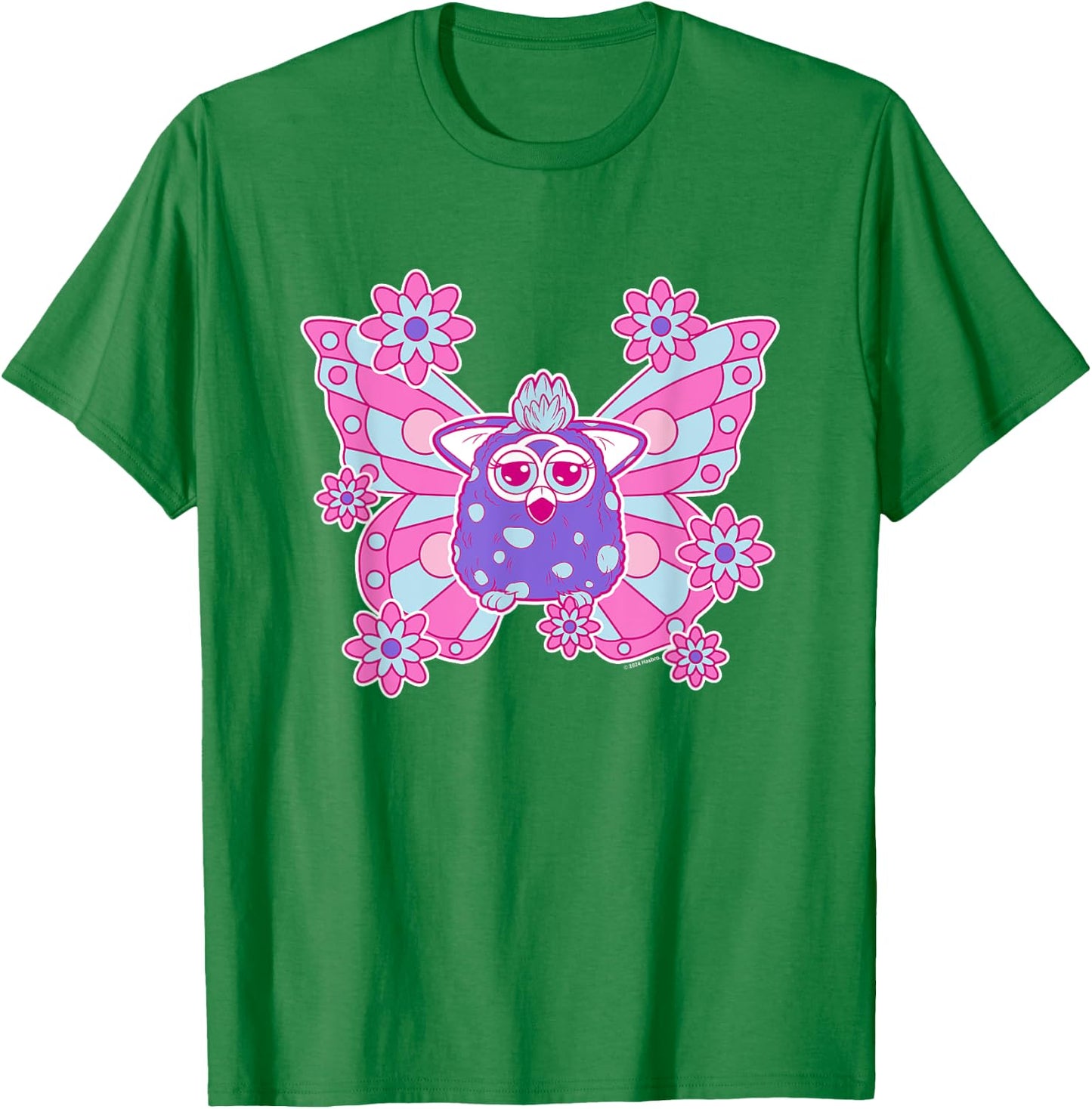 Furby Cute Purple Butterfly Floral Big Chest Logo T-Shirt - T-Shirt | Irish Green