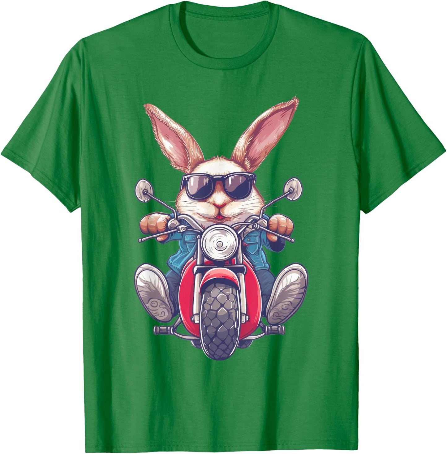 Easter Bunny Rabbit with Sunglasses Riding Motorcycle T-Shirt - T-Shirt | Irish Green