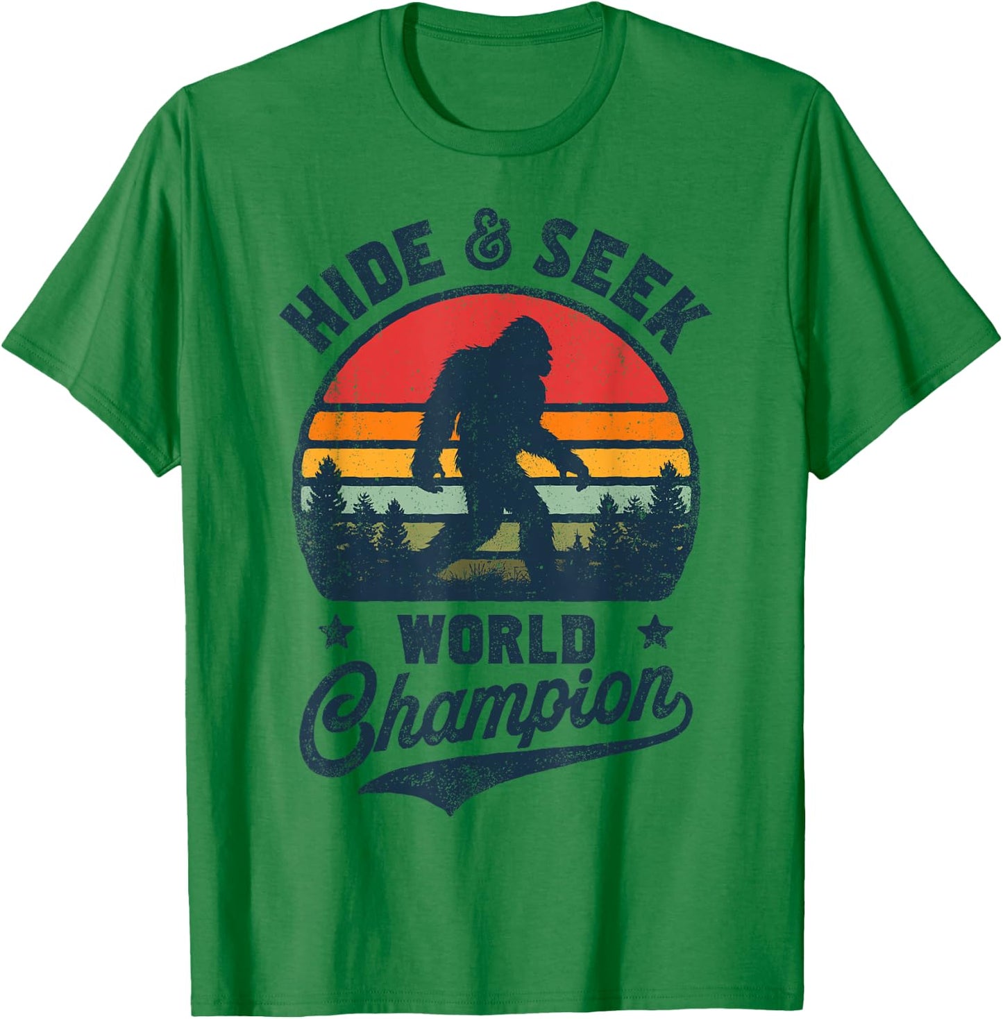 Bigfoot Hide And Seek World Champion Sasquatch Retro Vintage T-Shirt - T-Shirt | Irish Green