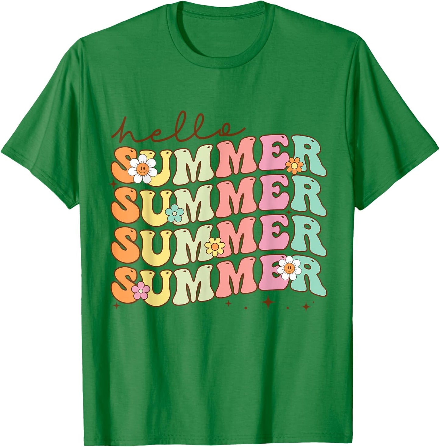 Retro Groovy Summer Women Men Kids Hello Summer Vacation T-Shirt - T-Shirt | Irish Green