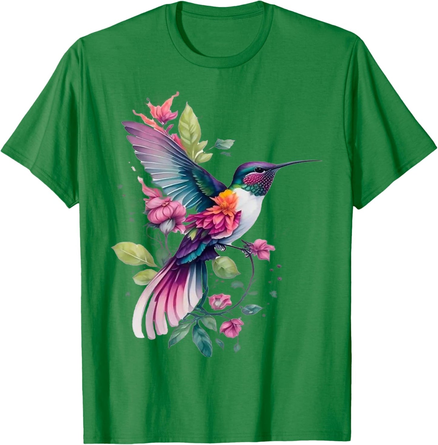 Floral Humming Bird Flowers Tie Dye Hummingbird T-Shirt - T-Shirt | Irish Green