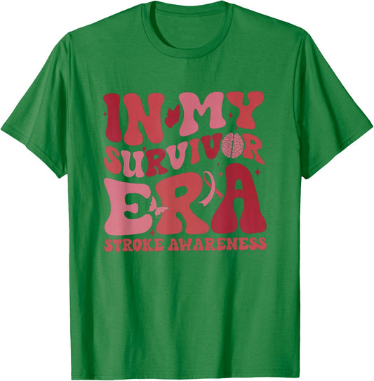 Retro Groovy in My Survivor Era Red Ribbon Stroke Awareness T-Shirt - T-Shirt | Irish Green