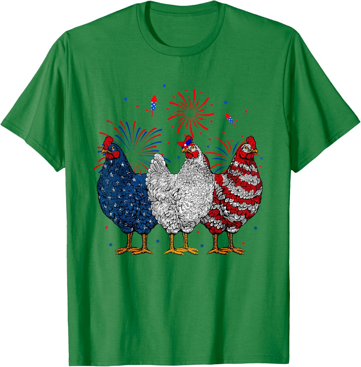 Chicken USA Flag Patriotic Chicken Lover 4th of July T-Shirt - T-Shirt | Irish Green