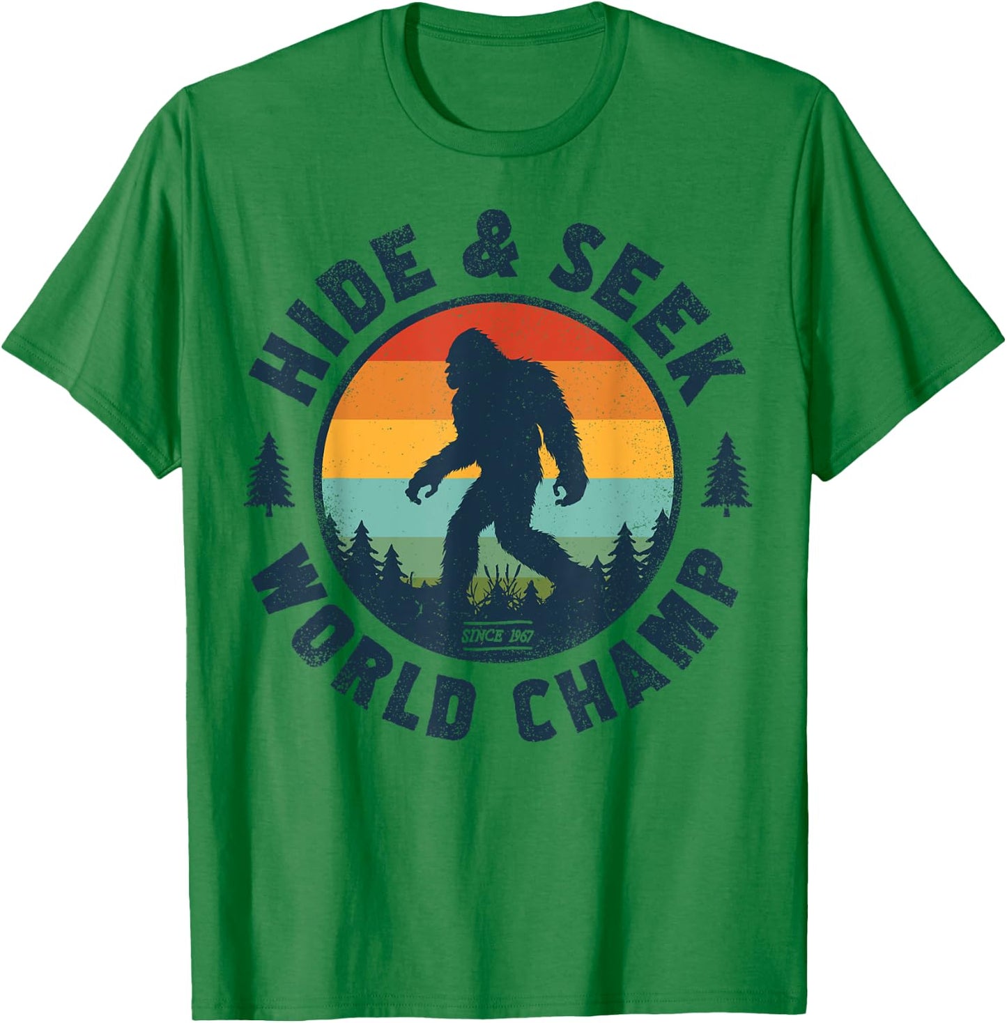 Bigfoot Hide And Seek World Champion Sasquatch Retro Vintage T-Shirt - T-Shirt | Irish Green