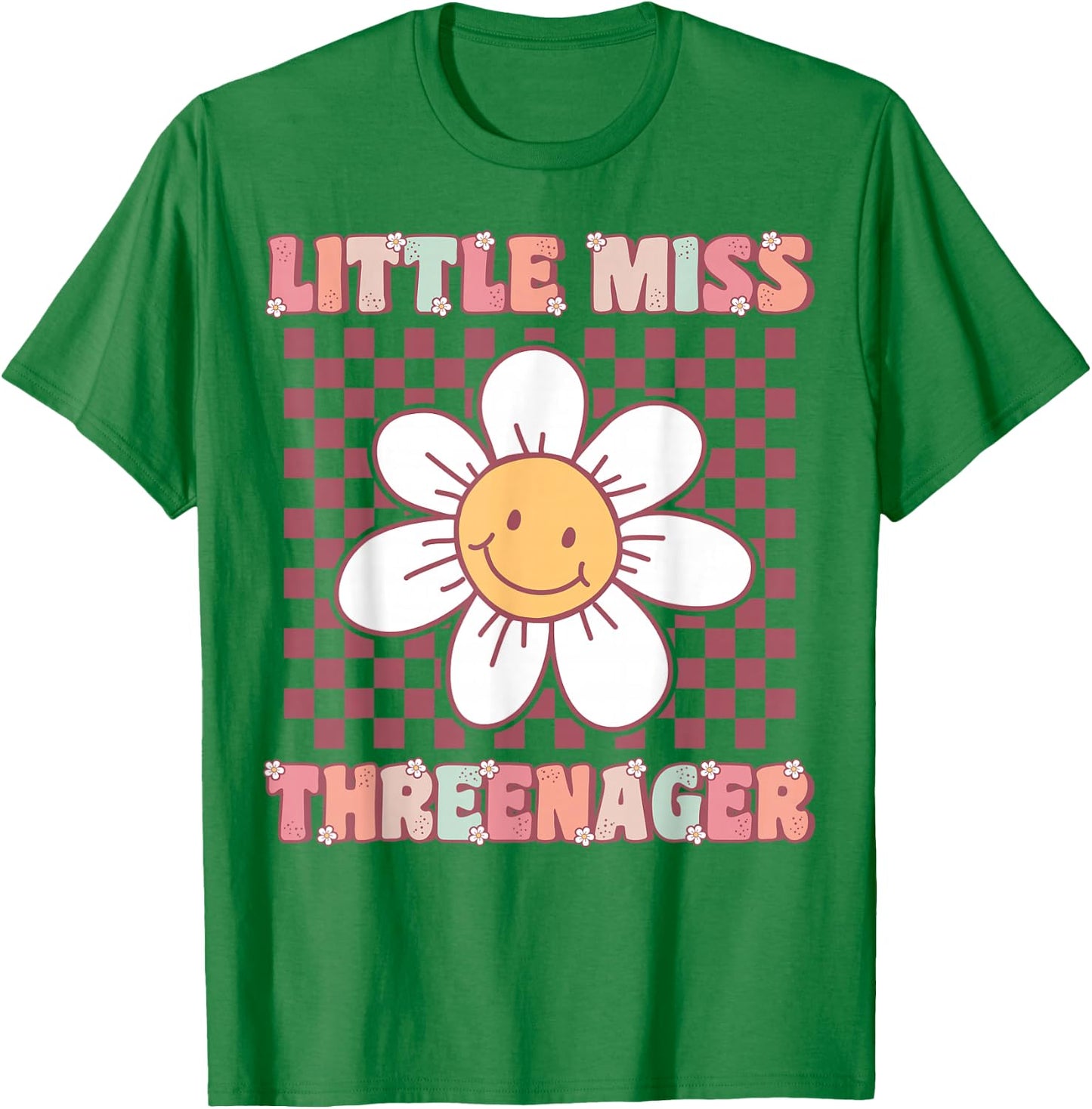 Little Miss Threenager Cute Groovy 3rd Birthday Party Flower T-Shirt - T-Shirt | Irish Green
