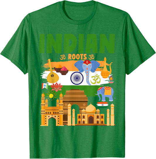 India Flag Outfit Idea For Kids With Elephant & Indian Roots T-Shirt - T-Shirt | Irish Green