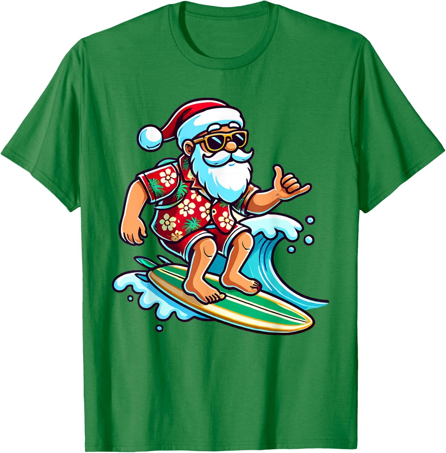 Cool Surfing Santa Christmas in July Summer Beach Party T-Shirt - T-Shirt | Irish Green