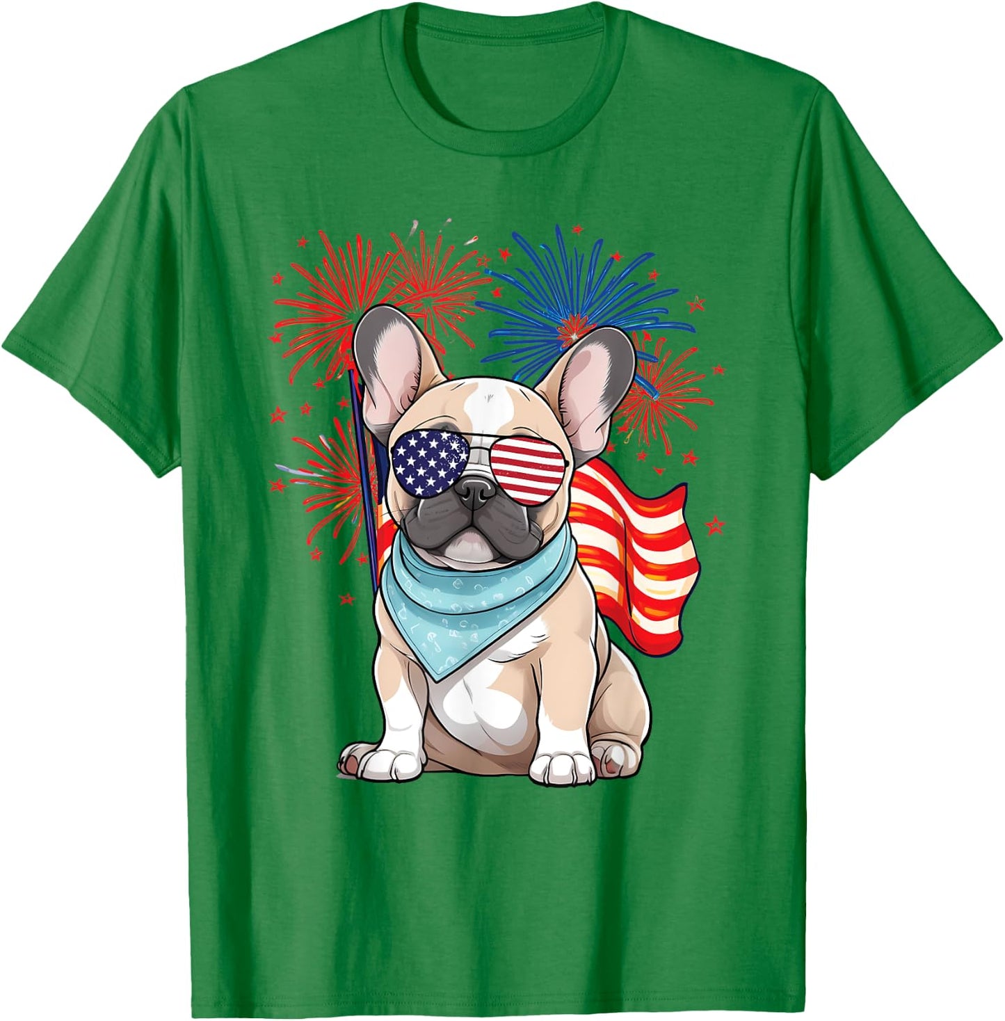 French Bulldog American Flag Frenchie Patriotic 4th of July Kids Men T-Shirt - T-Shirt | Irish Green
