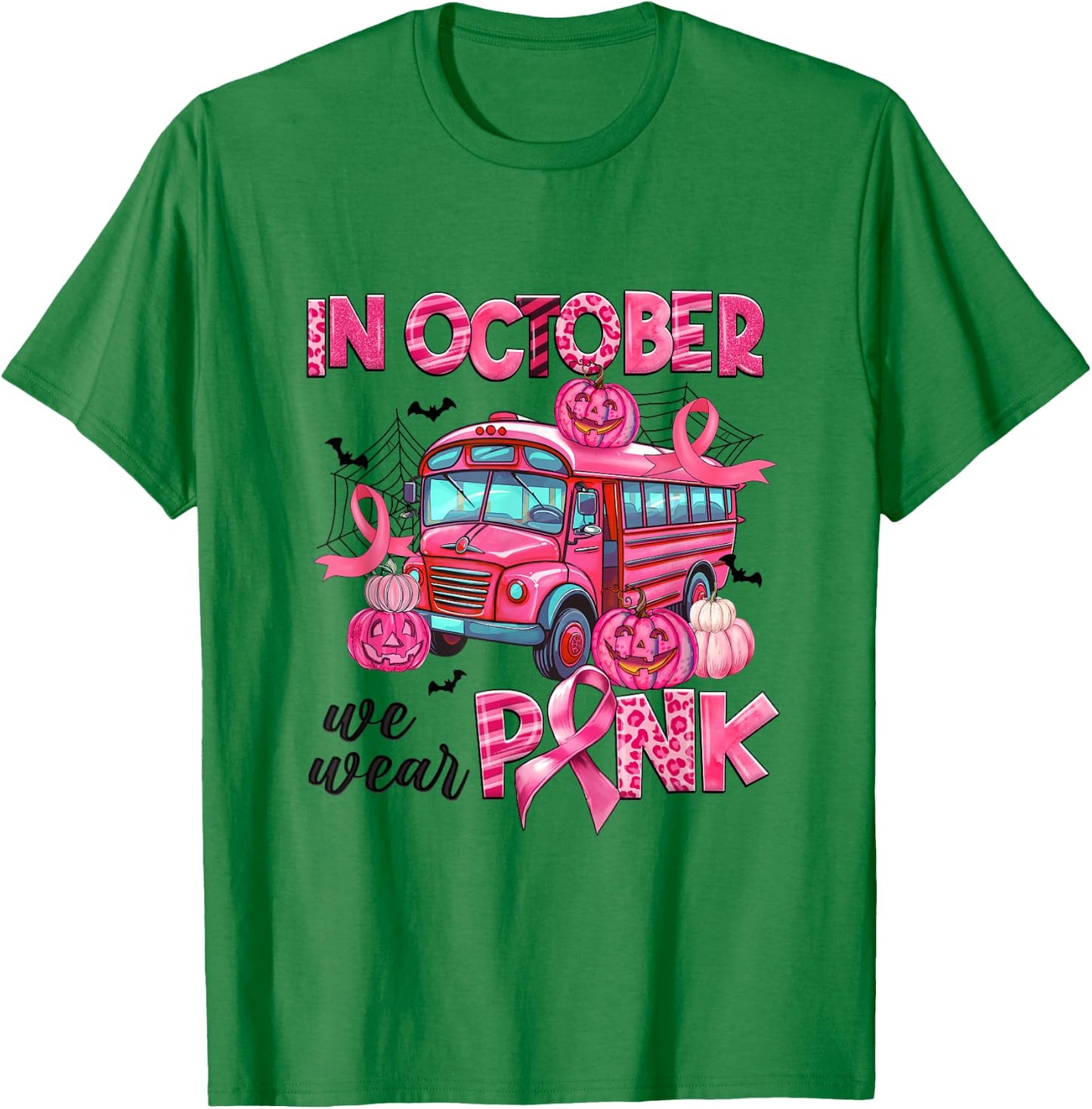 In October We Wear Pink Bus Driver Leopard Breast Cancer T-Shirt - T-Shirt | Irish Green