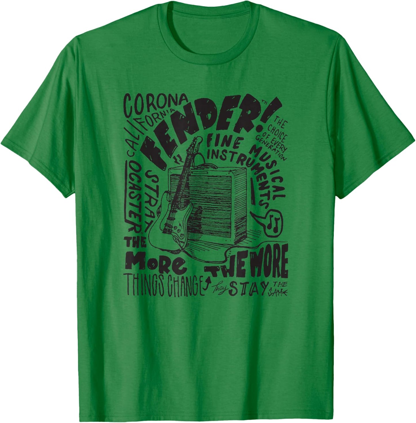 Fender Corona CA Guitar and Amp Sketch T-Shirt - T-Shirt | Irish Green