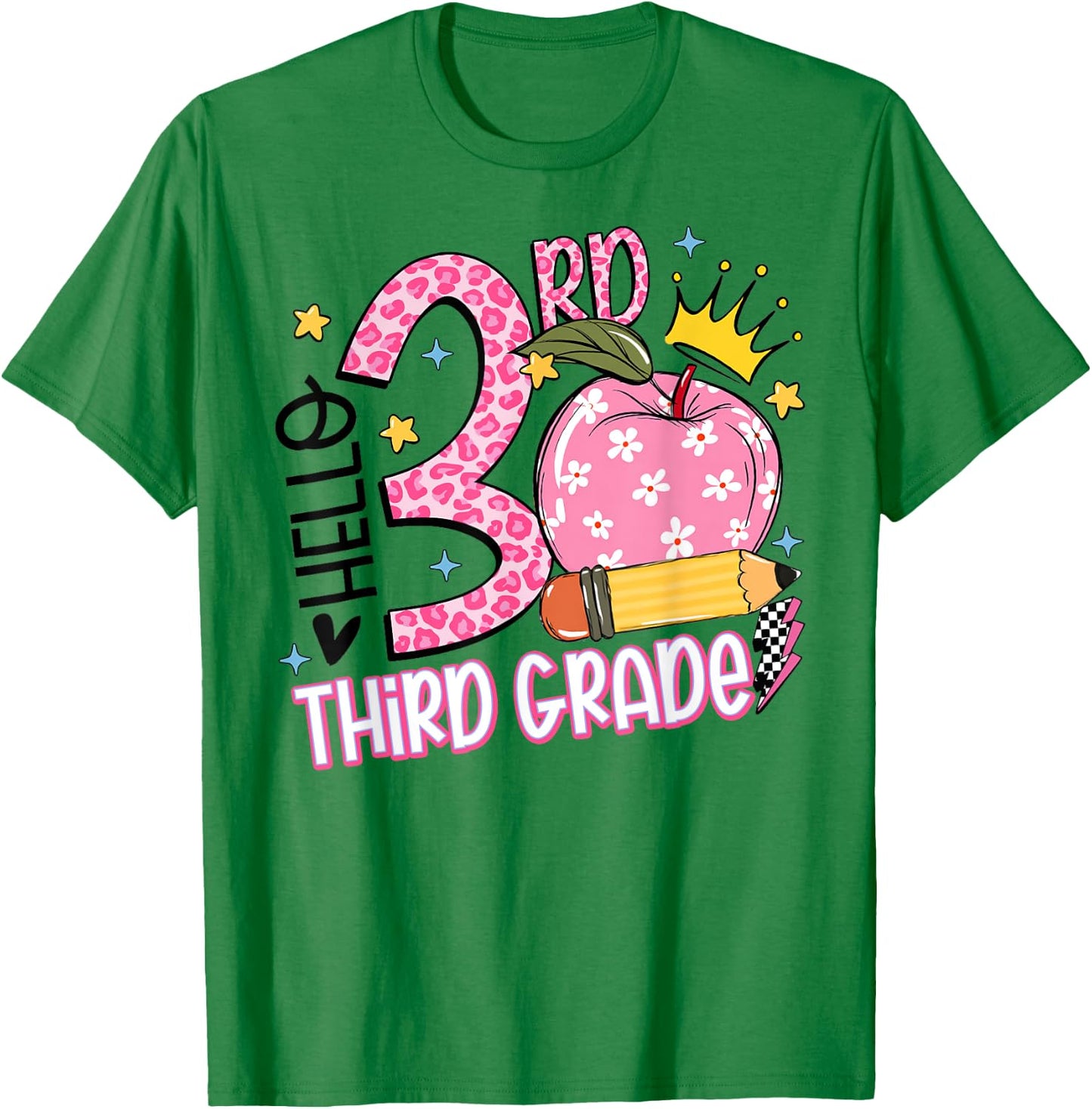 Hello 3rd Third Grade Back To School Pink Leopard Teacher Men Women Girls Kids T-Shirt - T-Shirt | Irish Green