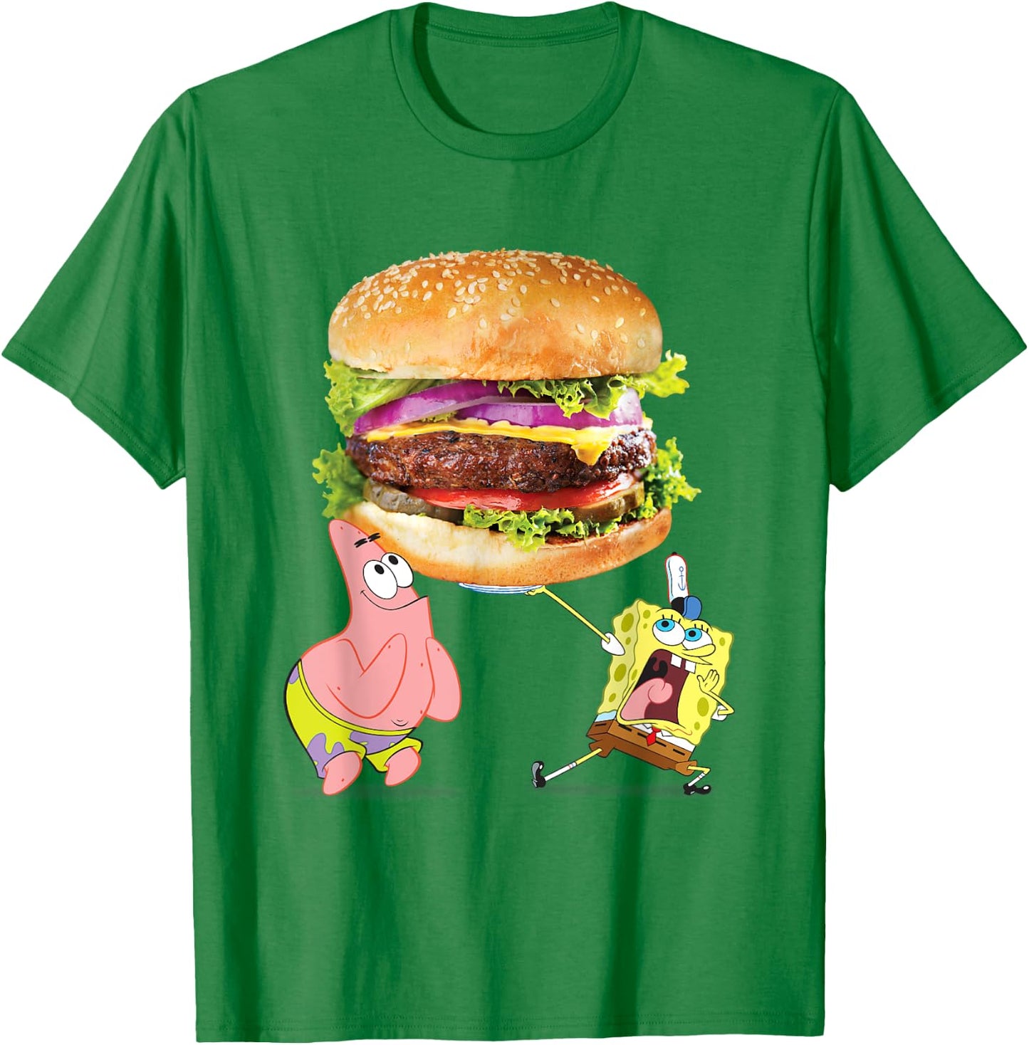 SpongeBob SquarePants & Patrick Star Giant Photo Real Burger T-Shirt - T-Shirt | Irish Green