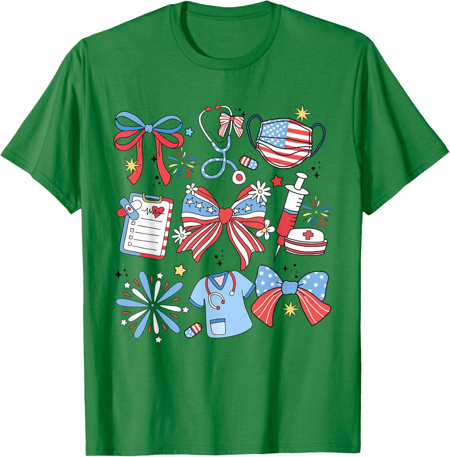 Coquette Bow 4th July Nurse ICU Nurse CRNA Surgical Medical T-Shirt - T-Shirt | Irish Green