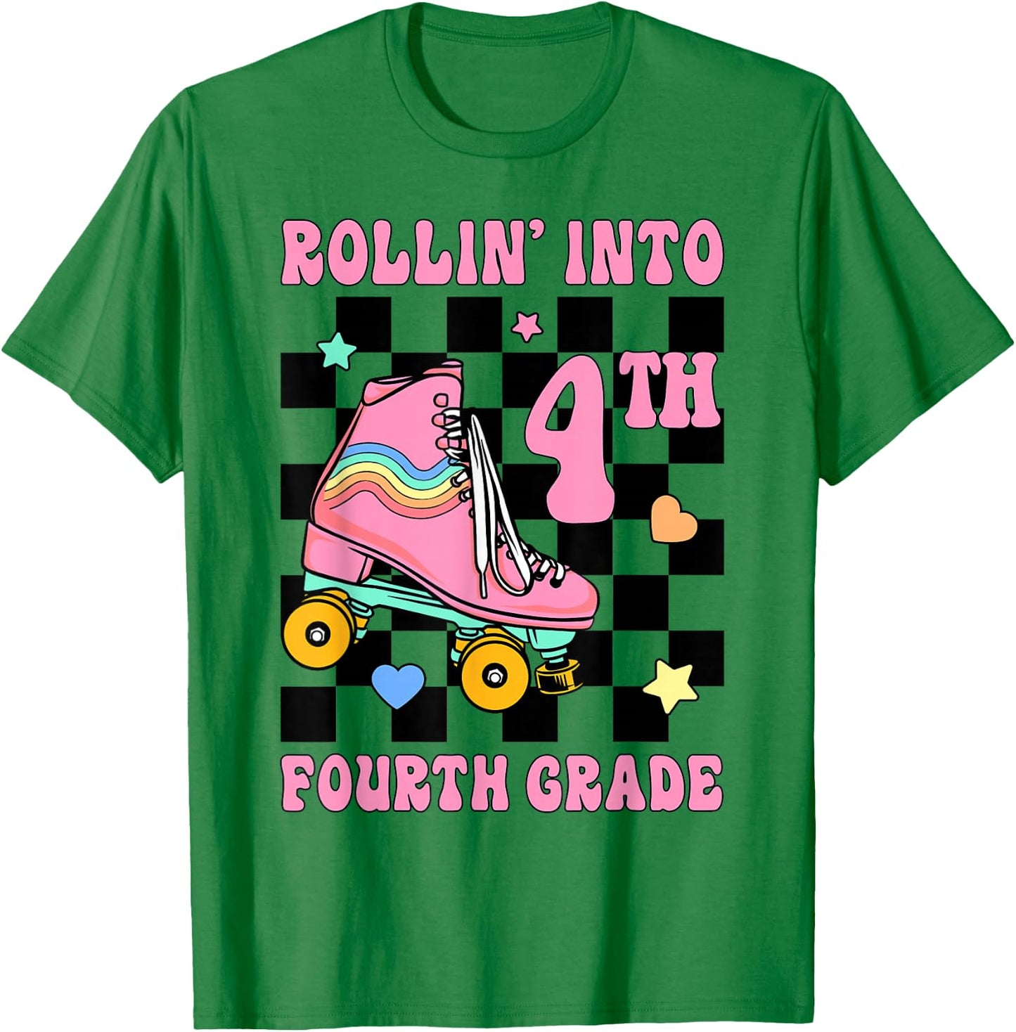 Rolling Into Fourth Grade Roller Skating Girl Back To School T-Shirt - T-Shirt | Irish Green