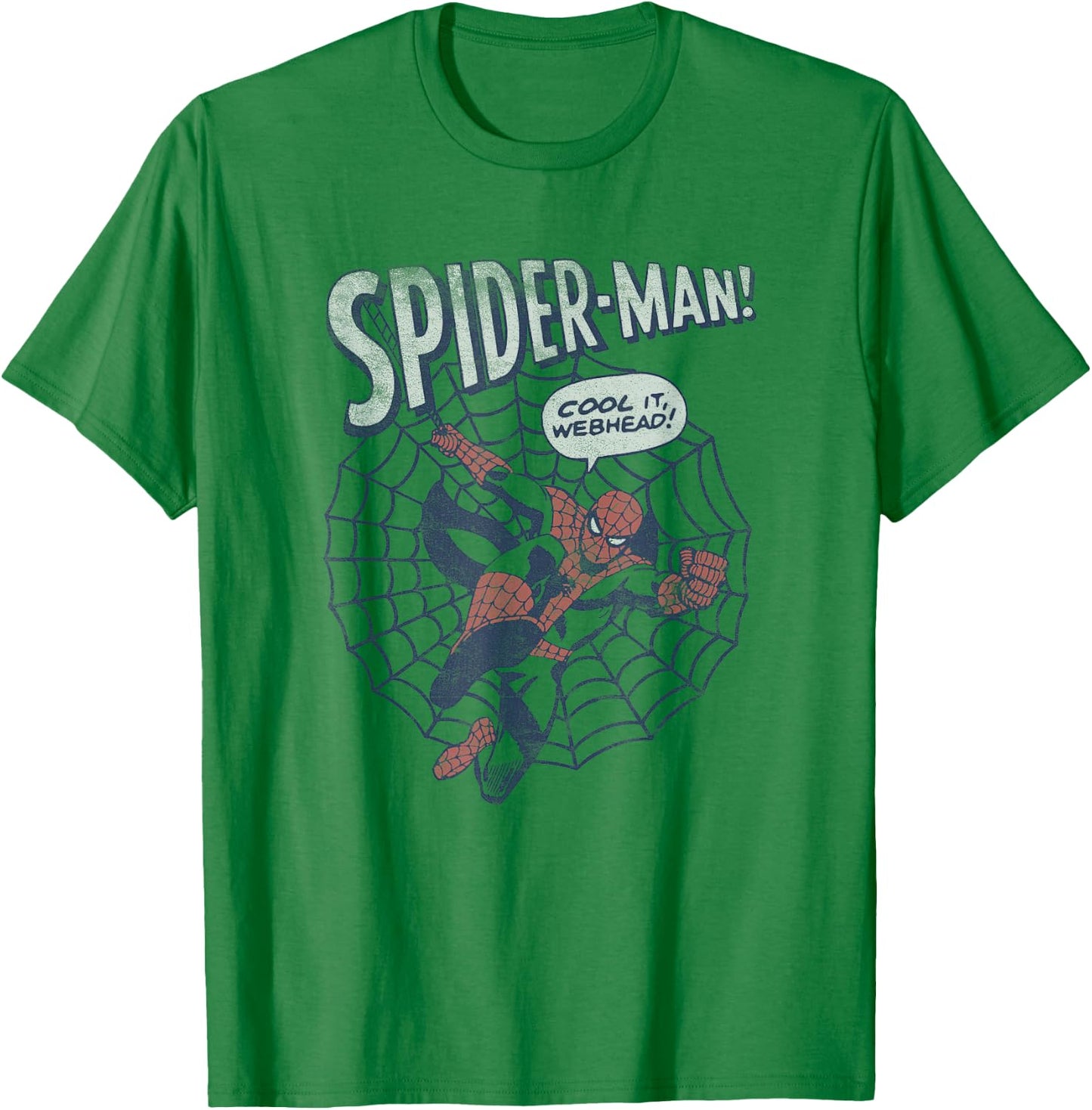 Marvel Spider-Man! Cool It Webhead! Distressed Chest Poster T-Shirt - T-Shirt | Irish Green