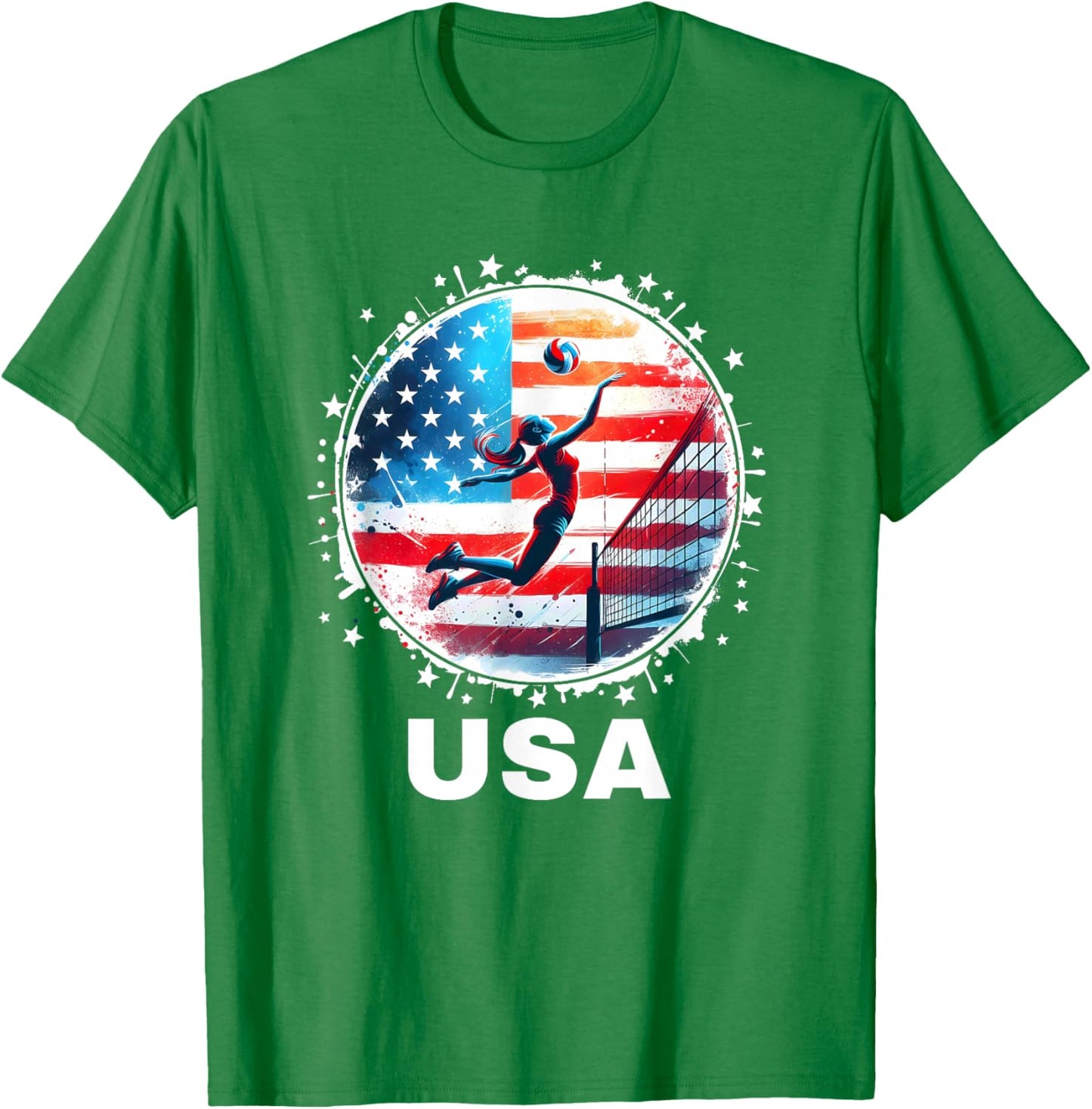 USA Women United States American Flag Volleyball USA Team T-Shirt - T-Shirt | Irish Green