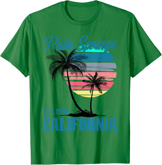 Retro Palm Springs California Beach Vibes Summer Vacation T-Shirt - T-Shirt | Irish Green