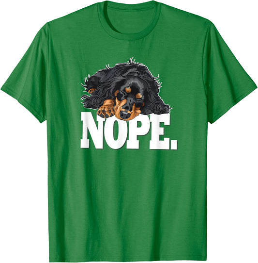 Funny Sleeping NOPE Black Long Haired Dachshund Lover T-Shirt - T-Shirt | Irish Green