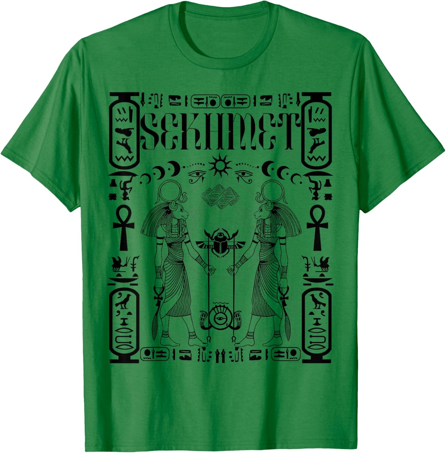 Sacred Geometry Science Egyptian Goddess Sekhmet Ankh T-Shirt - T-Shirt | Irish Green