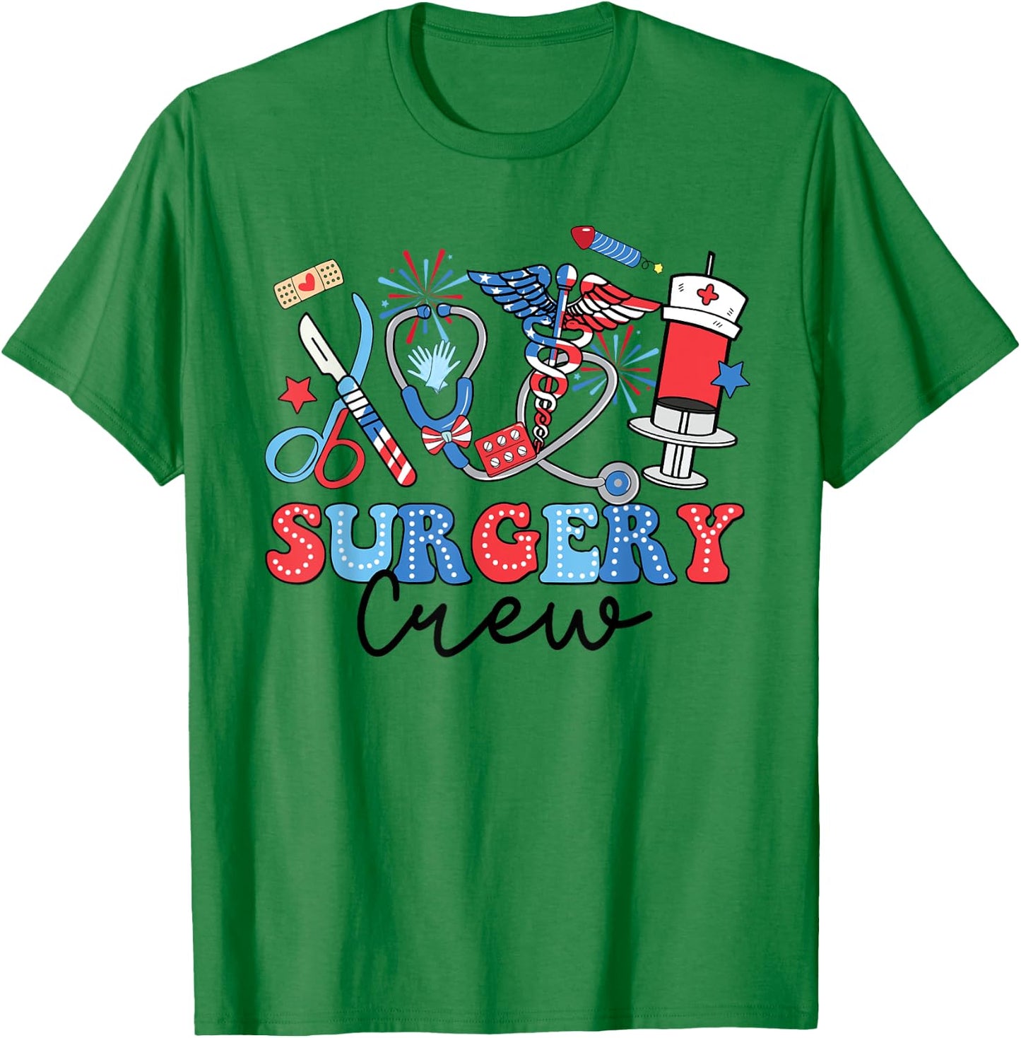 Retro Surgery Crew American Flag Surgical Tech 4th Of July Men T-Shirt - T-Shirt | Irish Green