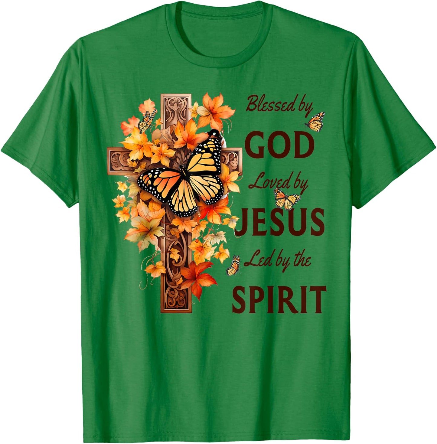 Blessed by God Loved by Jesus Fall Harvest Cross T-Shirt - T-Shirt | Irish Green