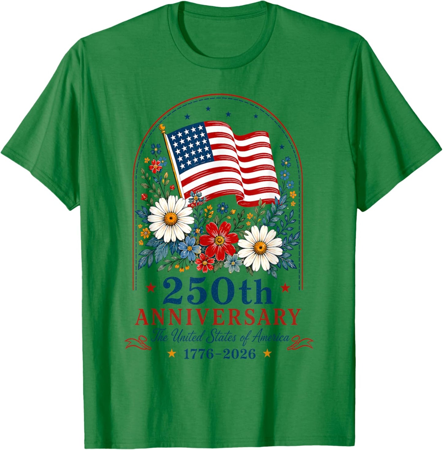 USA 250th Anniversary Floral American Flag 4th of July T-Shirt - T-Shirt | Irish Green