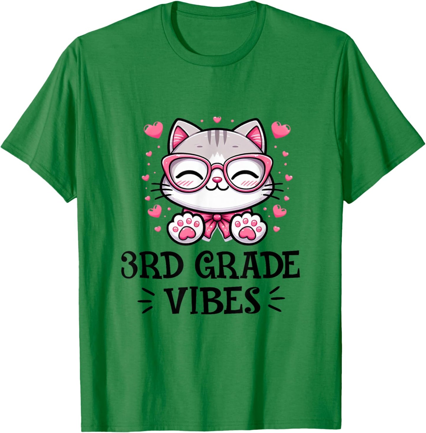 Third 3rd Grade Vibes Back to School Cute Cat Cute For Girls T-Shirt - T-Shirt | Irish Green