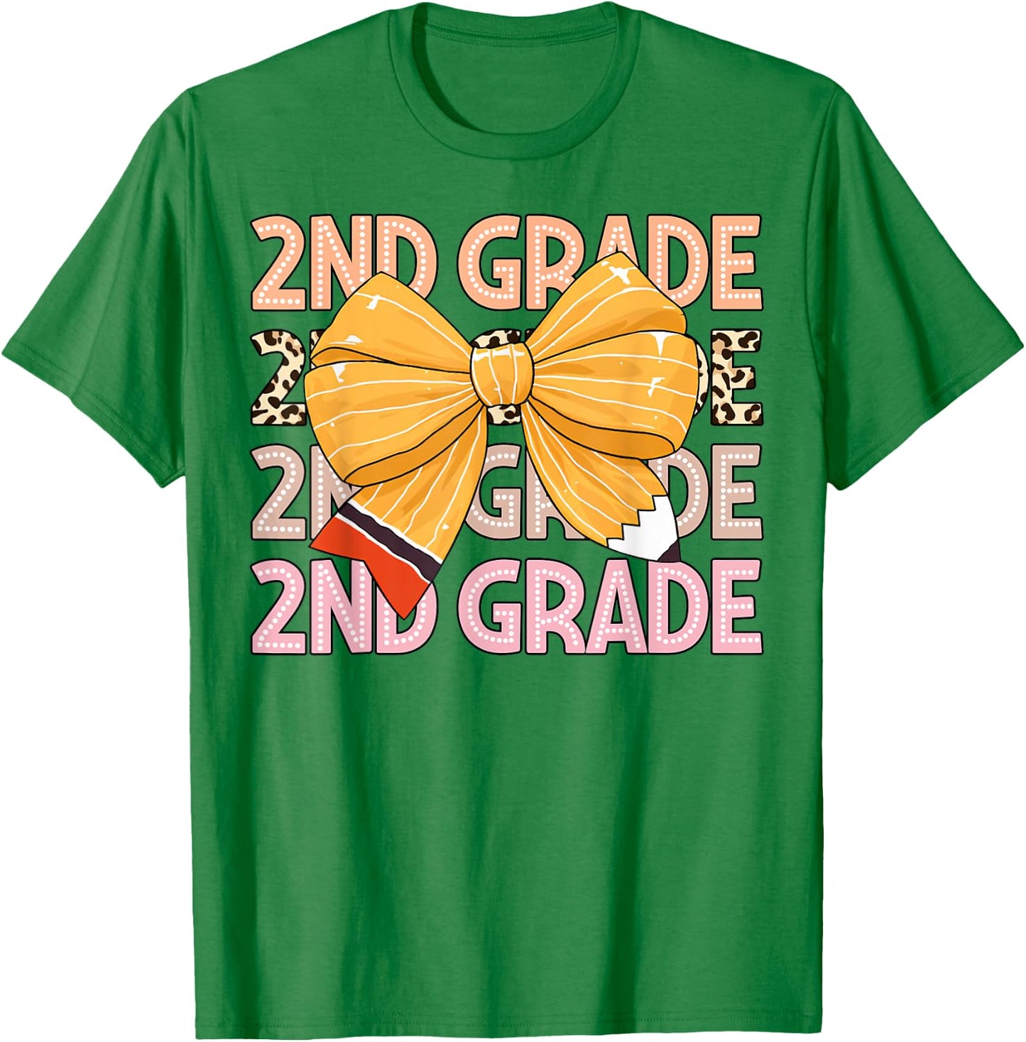 2nd Grade Teacher Pencil Coquette Bow Back To School Women Girls Kids T-Shirt - T-Shirt | Irish Green