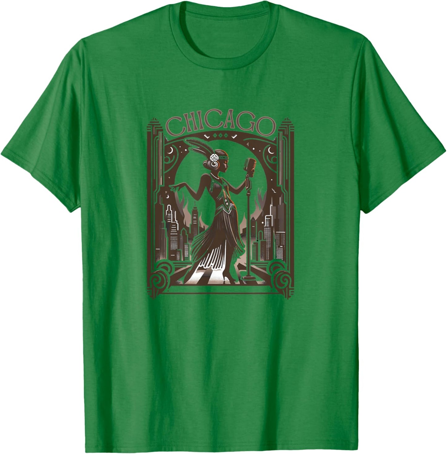 Chicago Jazz Art Deco 1920s Musical Theatre Musicals Flapper T-Shirt - T-Shirt | Irish Green