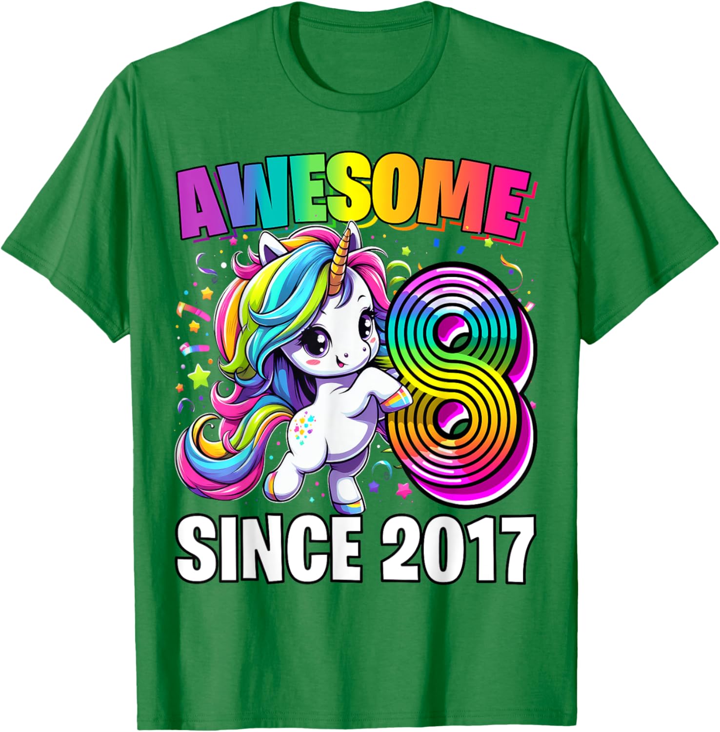 Unicorn 8th Birthday 8 Year Old Unicorn Party Girls Outfit T-Shirt - T-Shirt | Irish Green