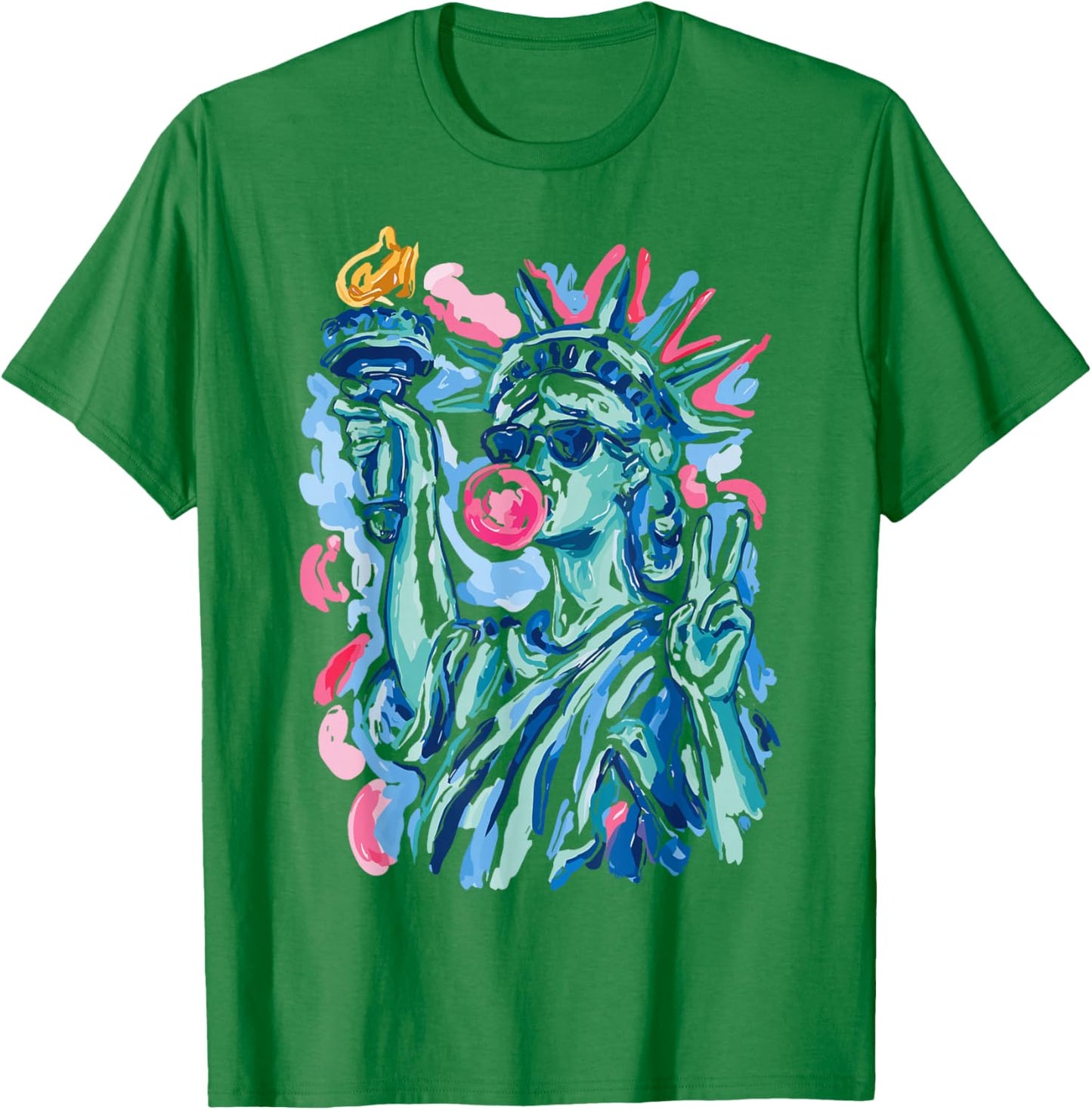Statue of Liberty Blowing Bubble Gum Patriotic 4th of July T-Shirt - T-Shirt | Irish Green