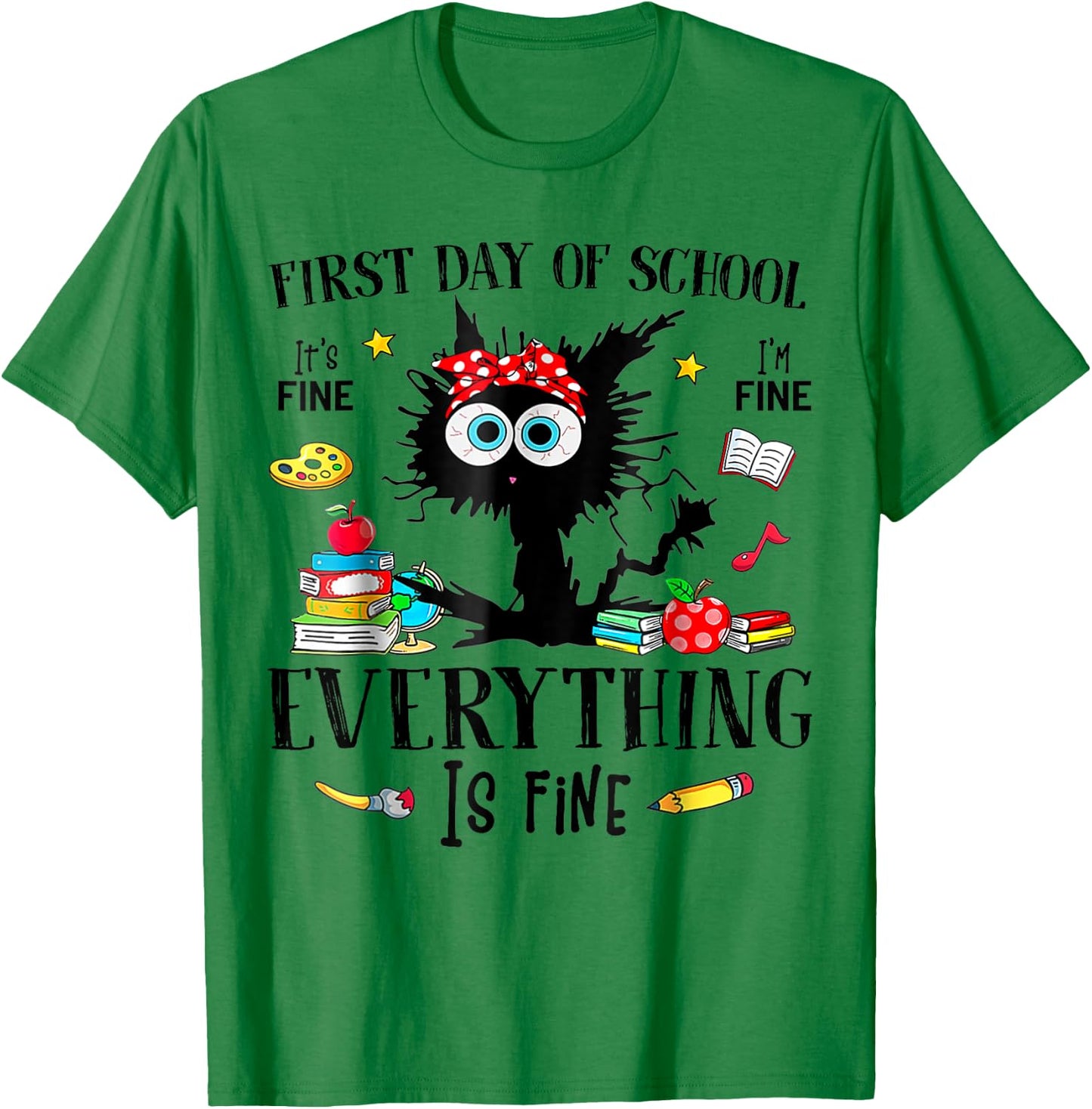 First Day Of School Back To School Teacher & Kids Funny Cat T-Shirt - T-Shirt | Irish Green