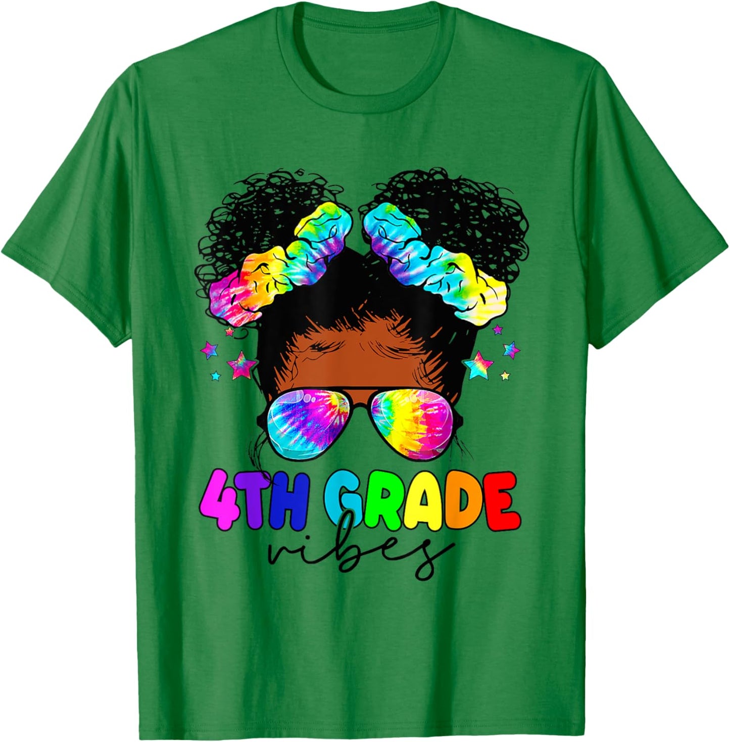 4th Grade Vibes Black Messy Bun Girls Kids Back To School T-Shirt - T-Shirt | Irish Green