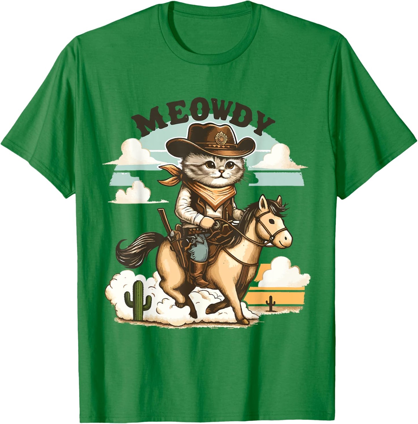 Meowdy Partner Cat Cowboy Horse Howdy Funny Country Western T-Shirt - T-Shirt | Irish Green