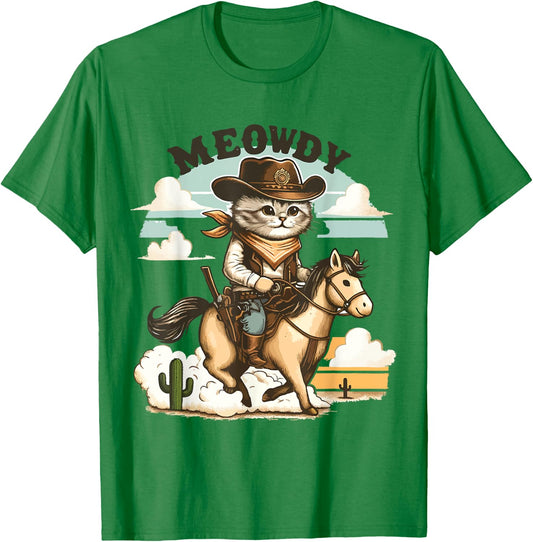 Meowdy Partner Cat Cowboy Horse Howdy Funny Country Western T-Shirt - T-Shirt | Irish Green