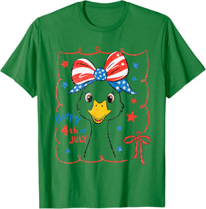 Cute Goose Coquette Bow American Flag USA Happy 4th Of July T-Shirt - T-Shirt | Irish Green