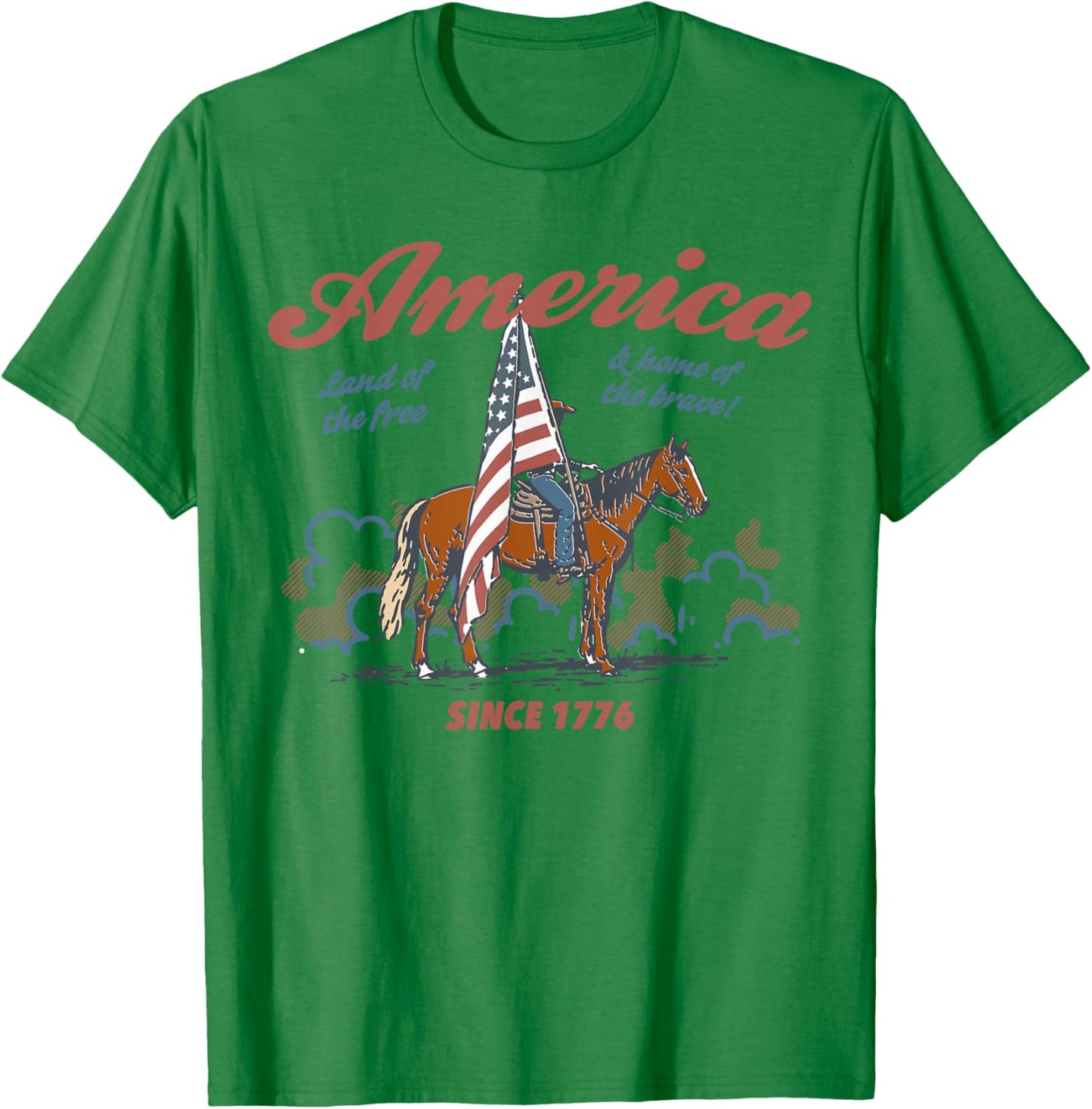 America Land of The Free Western Horse 4th of July Patriotic T-Shirt - T-Shirt | Irish Green