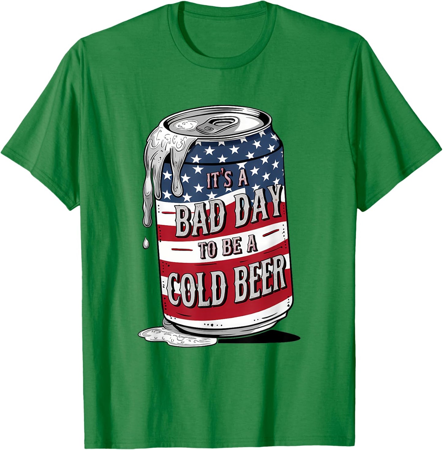It's a Bad Day to Be a Cold Beer Vintage US Flag 4th of July T-Shirt - T-Shirt | Irish Green
