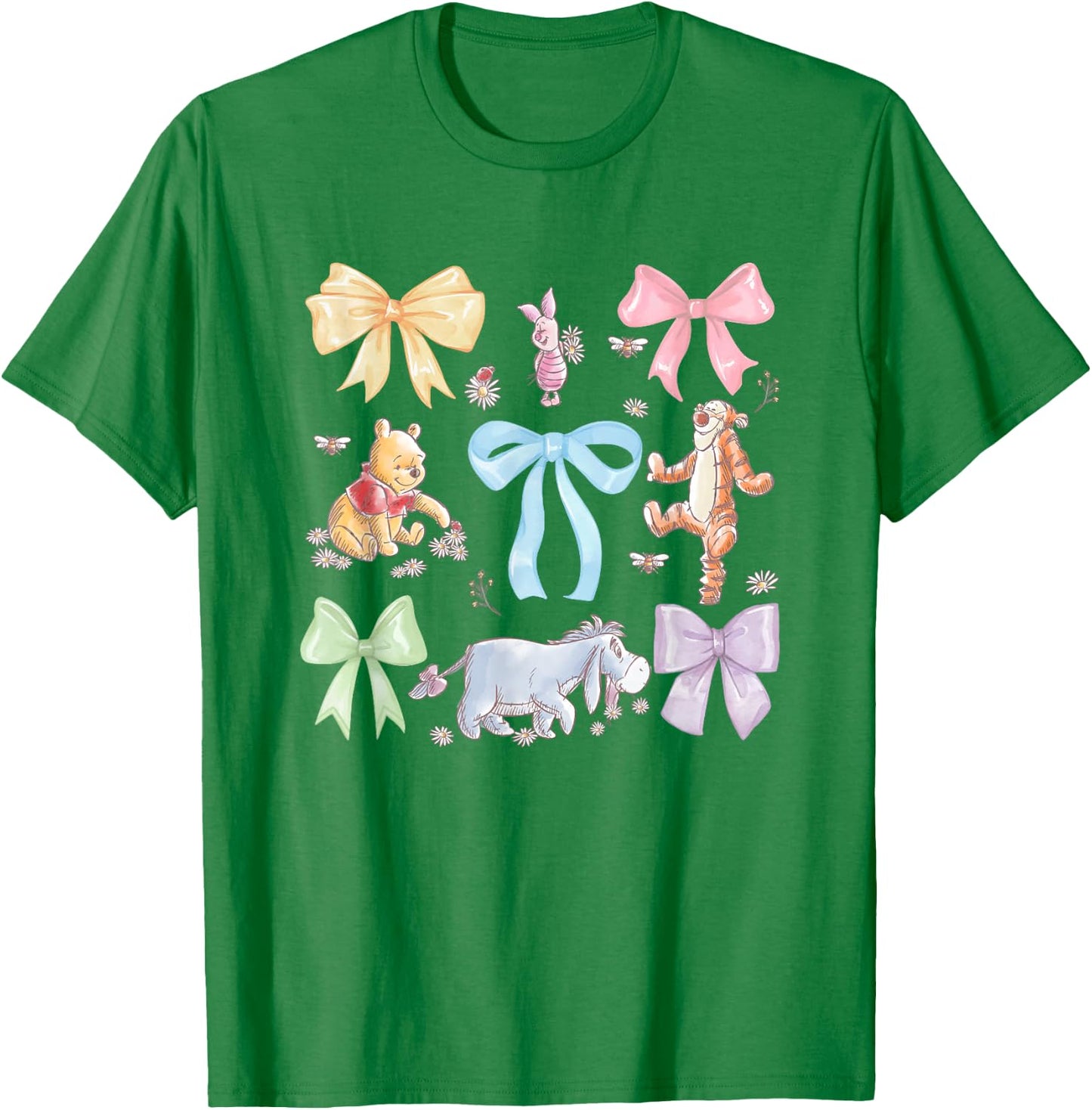 Disney Winnie The Pooh Cute Group Shot Sketch Chest Logo T-Shirt - T-Shirt | Irish Green