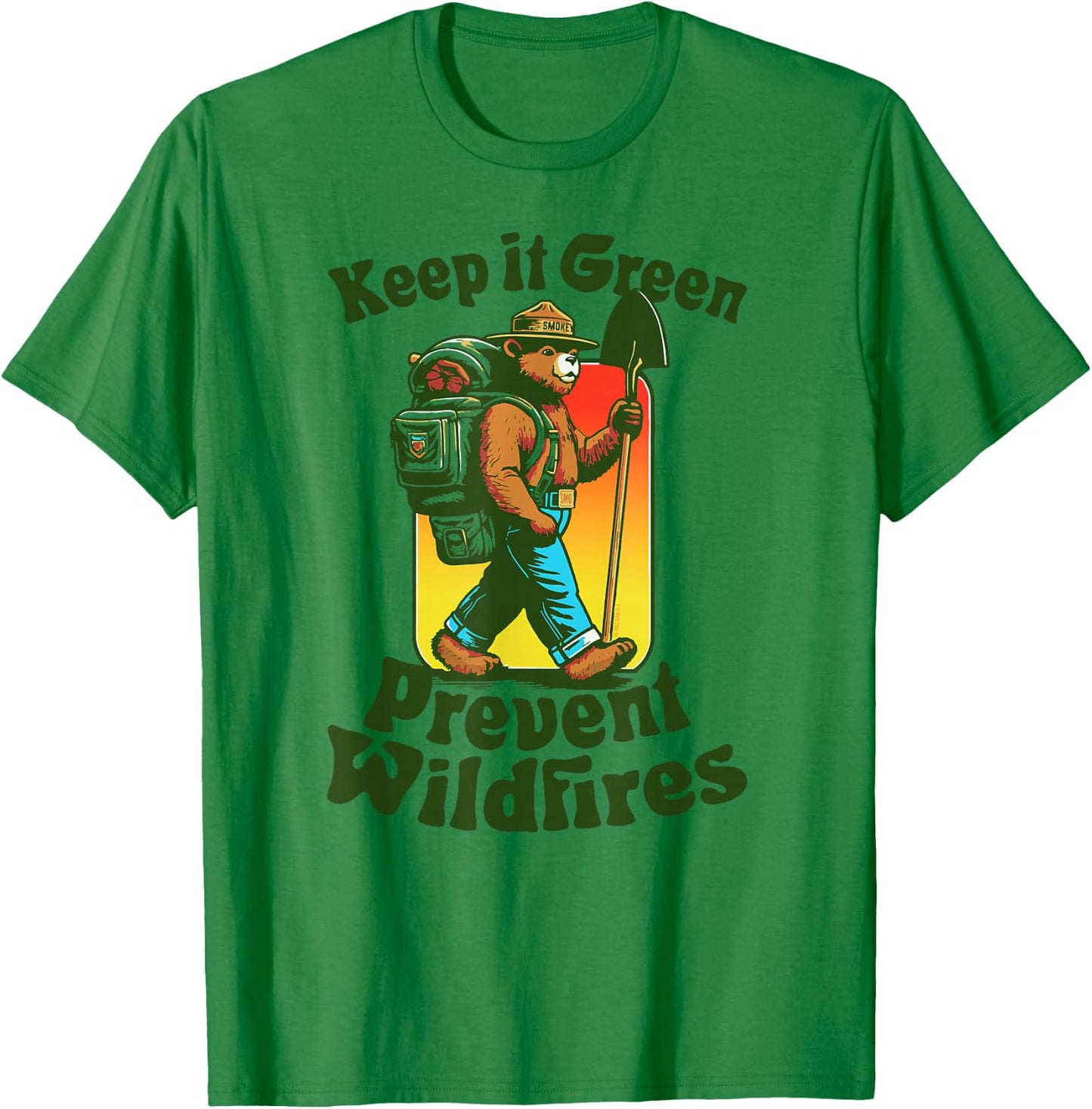 Keep It Green! Prevent Wildfires Backpacking Smokey Bear T-Shirt - T-Shirt | Irish Green