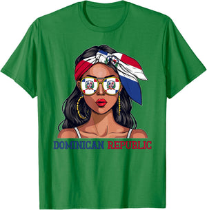 Dominican Souvenirs Woman Flag Roots Dominican Republic T-Shirt - T-Shirt | Irish Green