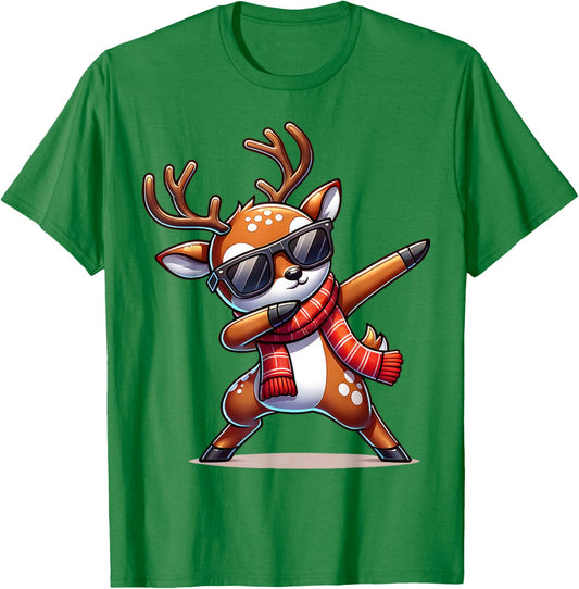 Christmas Reindeer Boys Dabbing Reindeer Santa Xmas Funny T-Shirt - T-Shirt | Irish Green