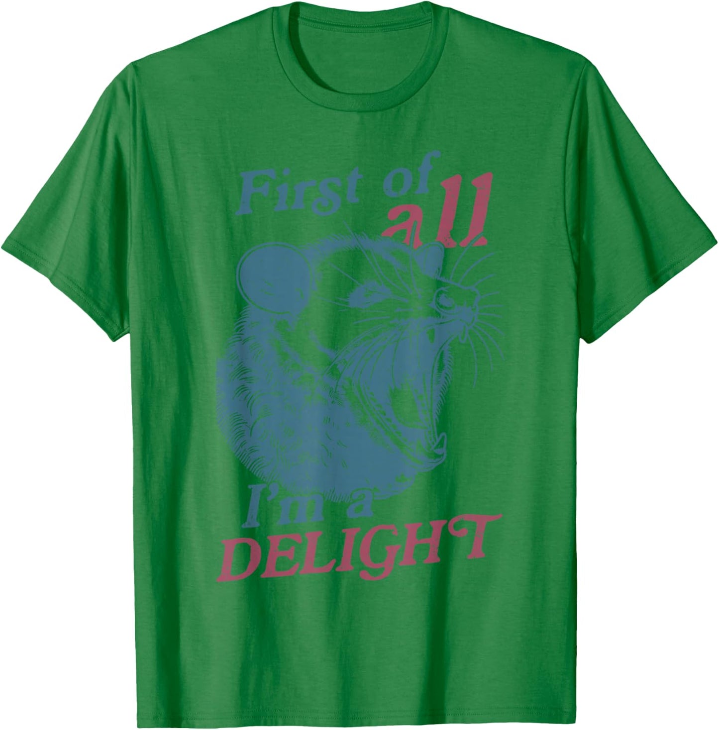 First Of All I'm A Delight Sarcastic Angry Opossum Lover T-Shirt - T-Shirt | Irish Green
