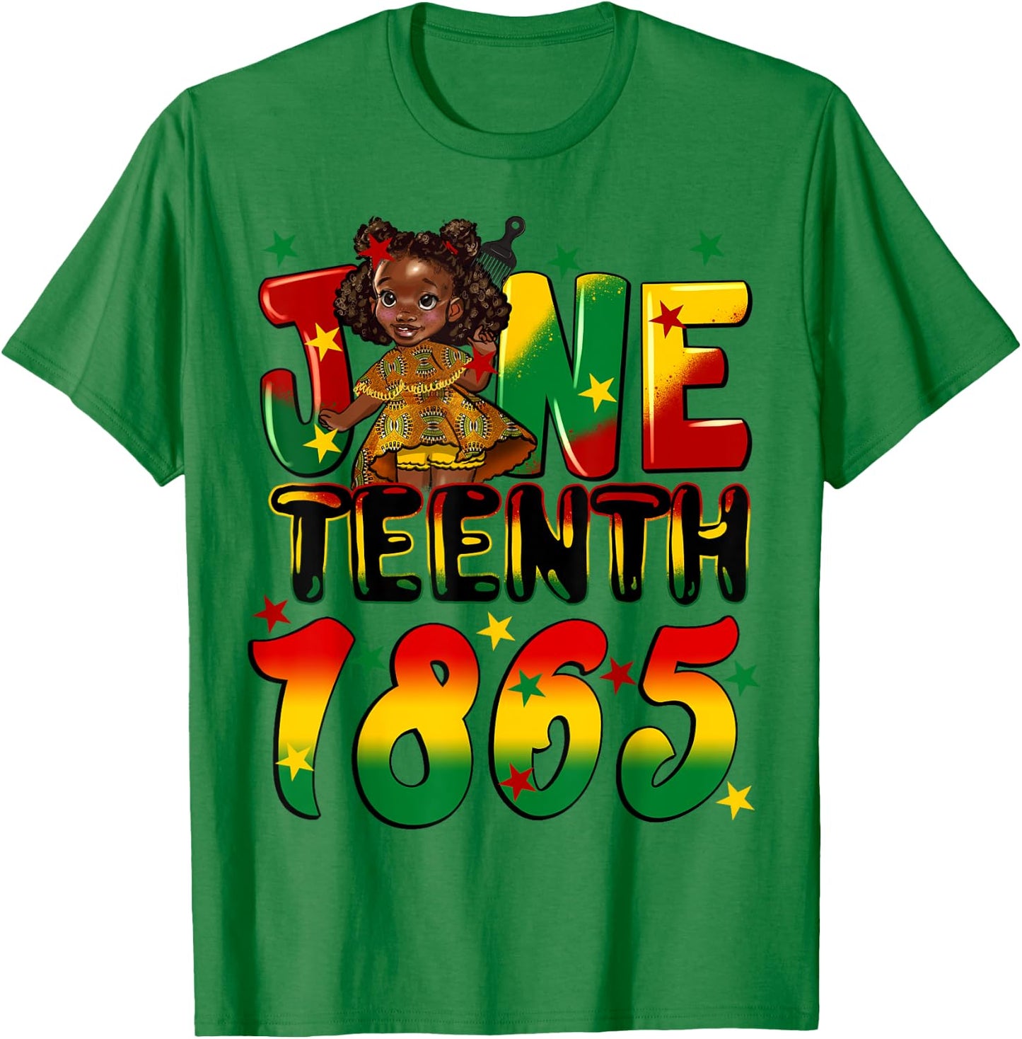 African American Melanin Black Girls Kids Juneteenth 1865 T-Shirt - T-Shirt | Irish Green