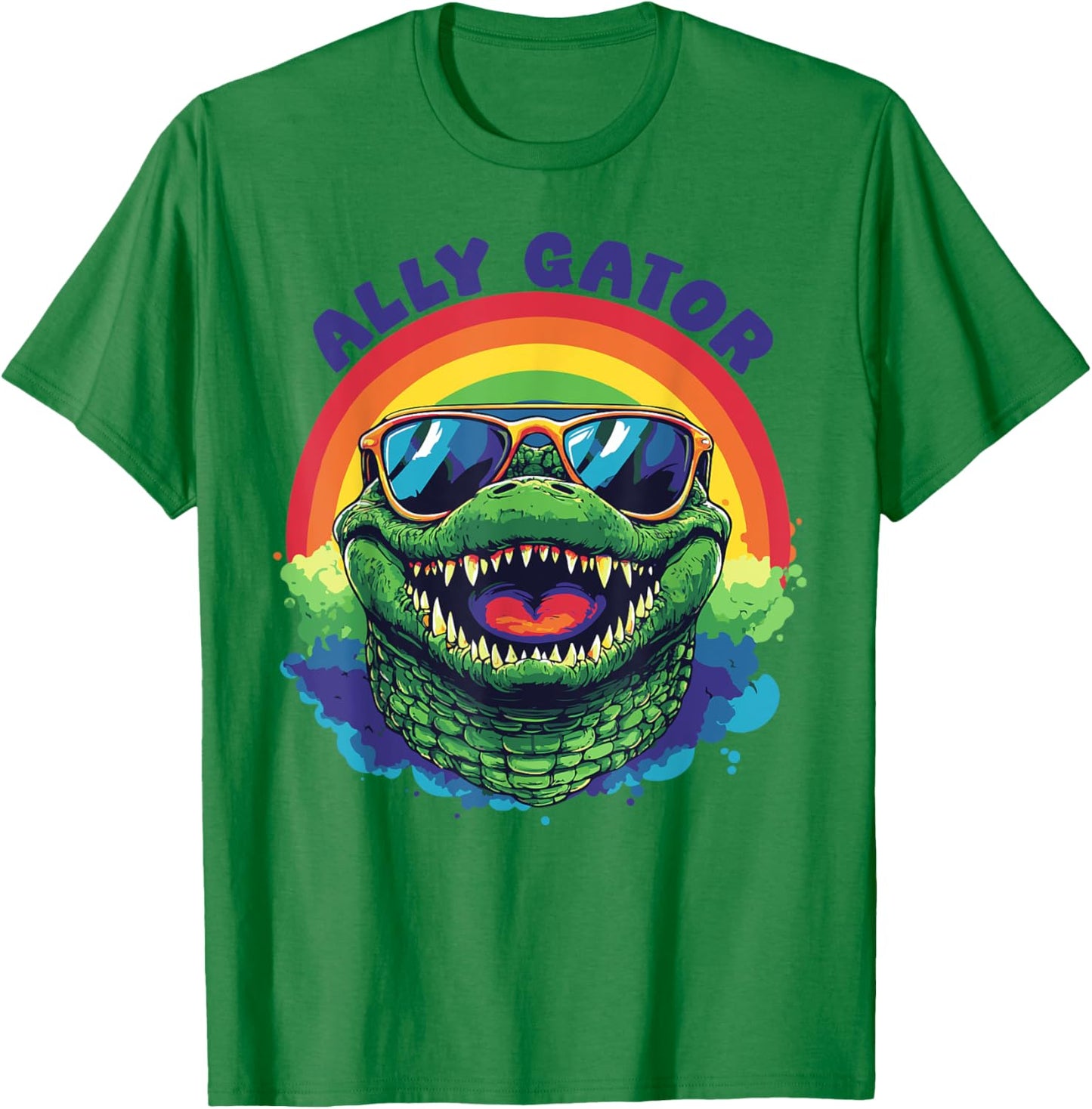Gay Pride Ally Gator Rainbow Alligator Wearing Sunglasses T-Shirt - T-Shirt | Irish Green