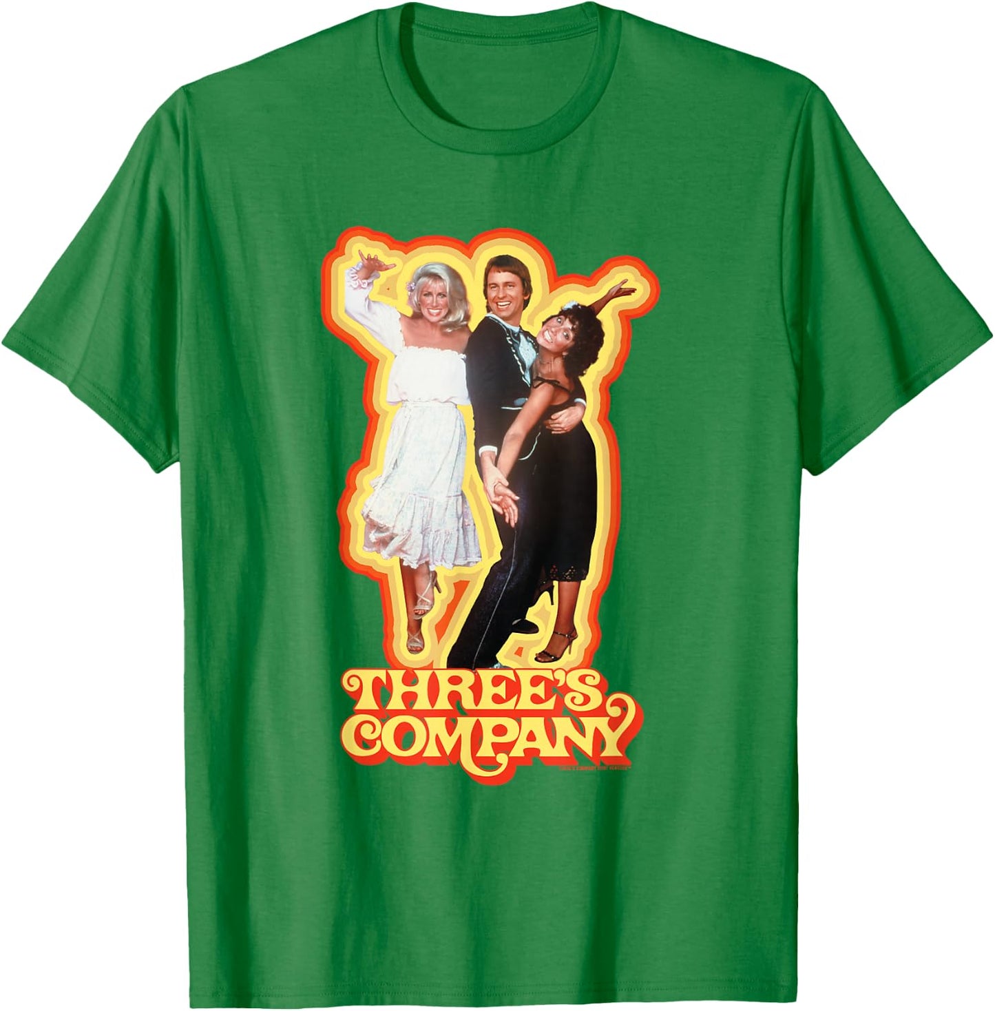 Three's Company Dancing Roommates Retro Jack Chrissy Jan 80s T-Shirt - T-Shirt | Irish Green