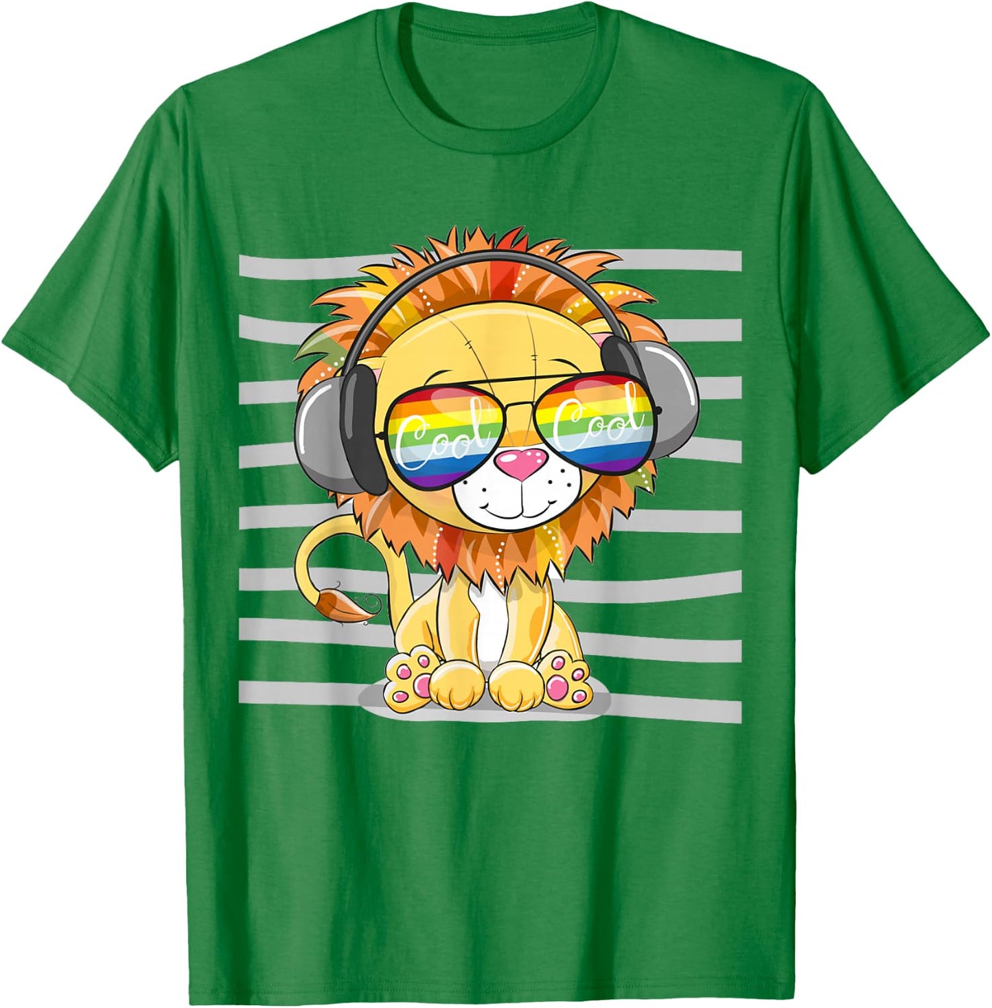 Cool Cartoon Cute Lion With Sun Glasses Art T-Shirt - T-Shirt | Irish Green