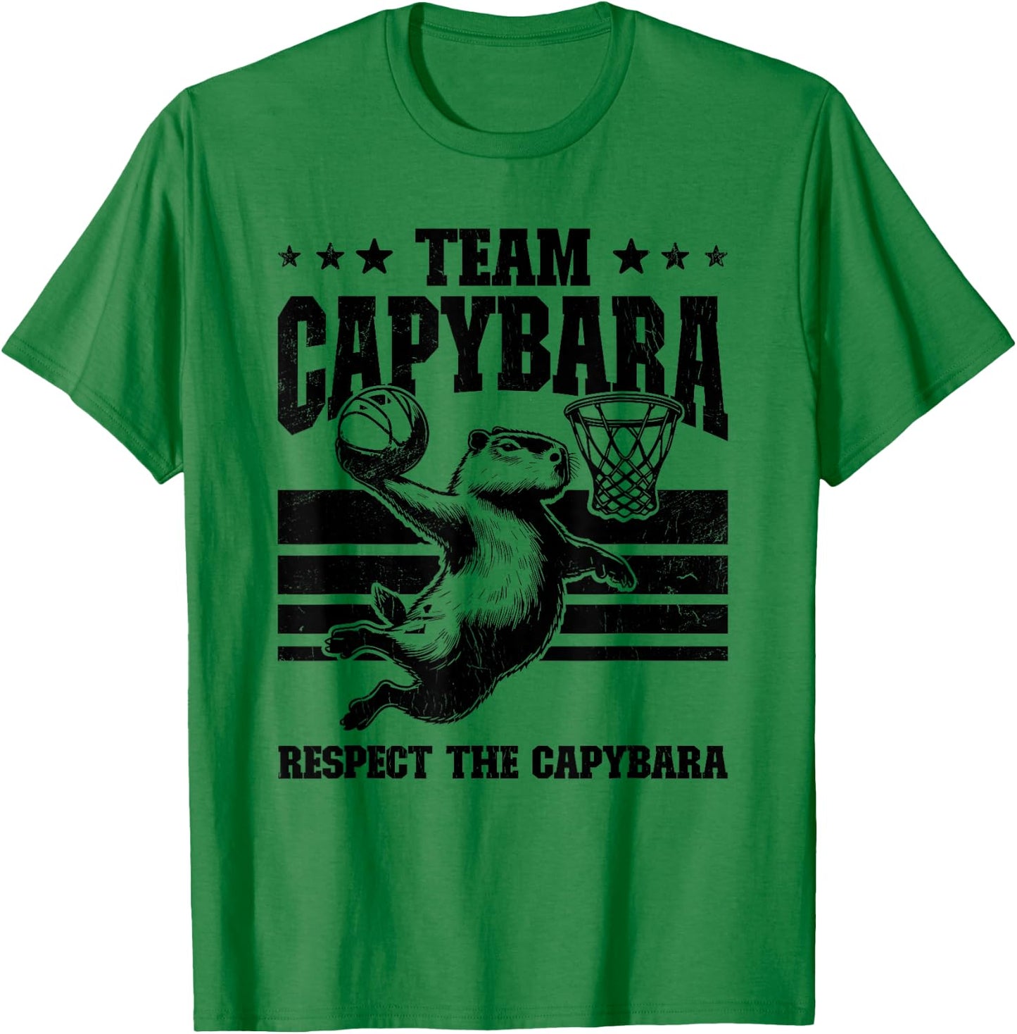Team Capybara Funny Retro Rodent Capybara Playing Basketball , Small, Grey T-Shirt - T-Shirt | Irish Green