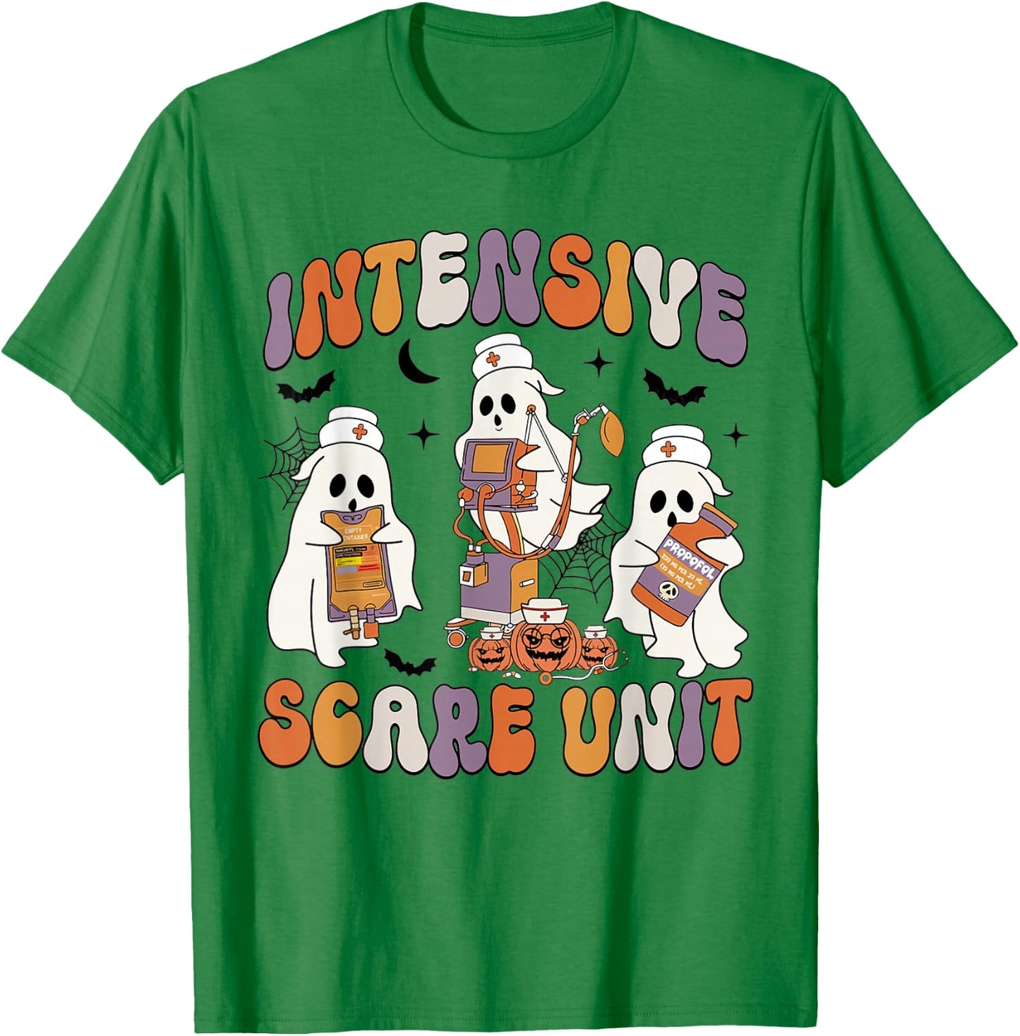 Retro Intensive Care Unit Nurse Halloween ICU Nurse Ghosts T-Shirt - T-Shirt | Irish Green