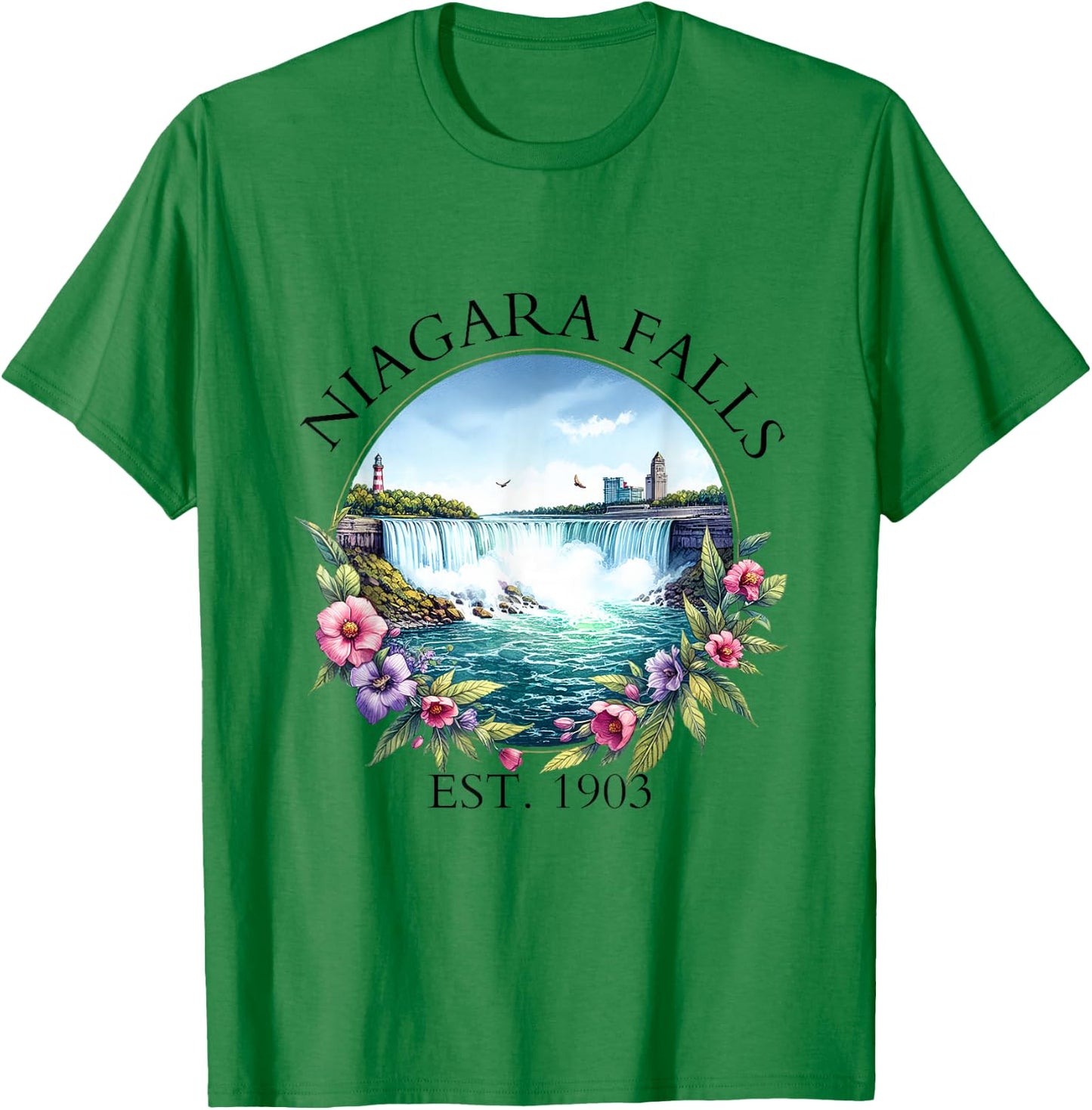 Retro Floral Niagara Falls Trip Outdoor Family Vacation T-Shirt - T-Shirt | Irish Green